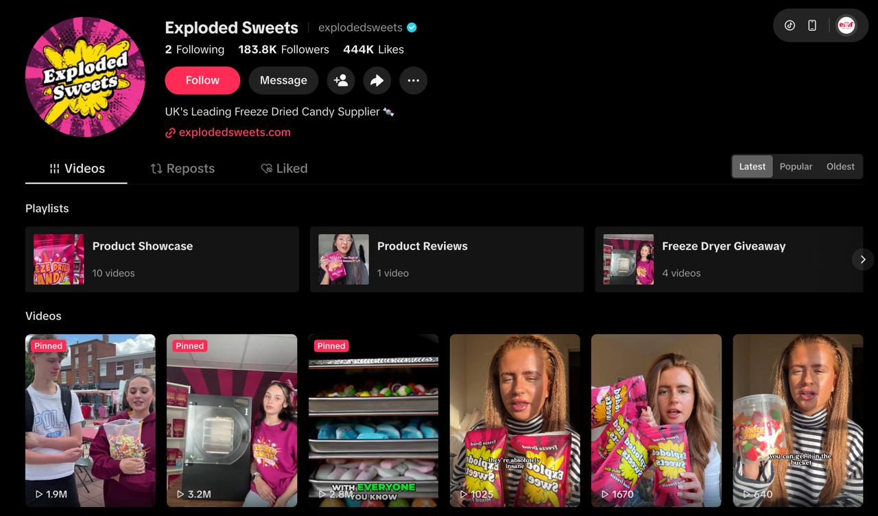 Exploded Sweets TikTok profile