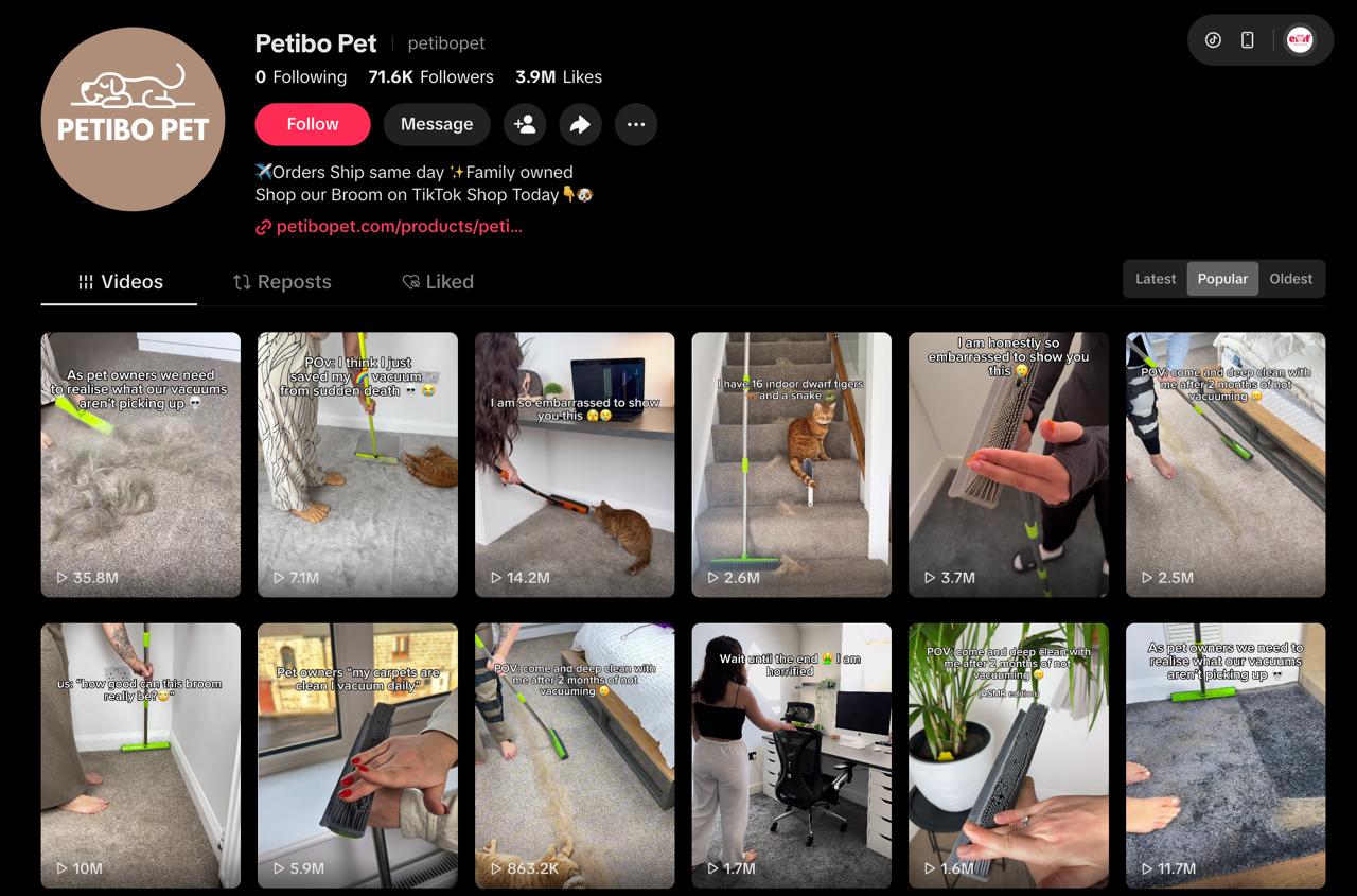 Petibo Pet TikTok profile